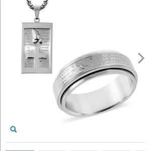 Prayer Men's Ring Size 12 and Pendant Necklace